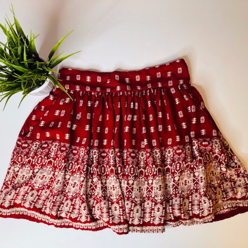 Japna Red & White Print Skirt